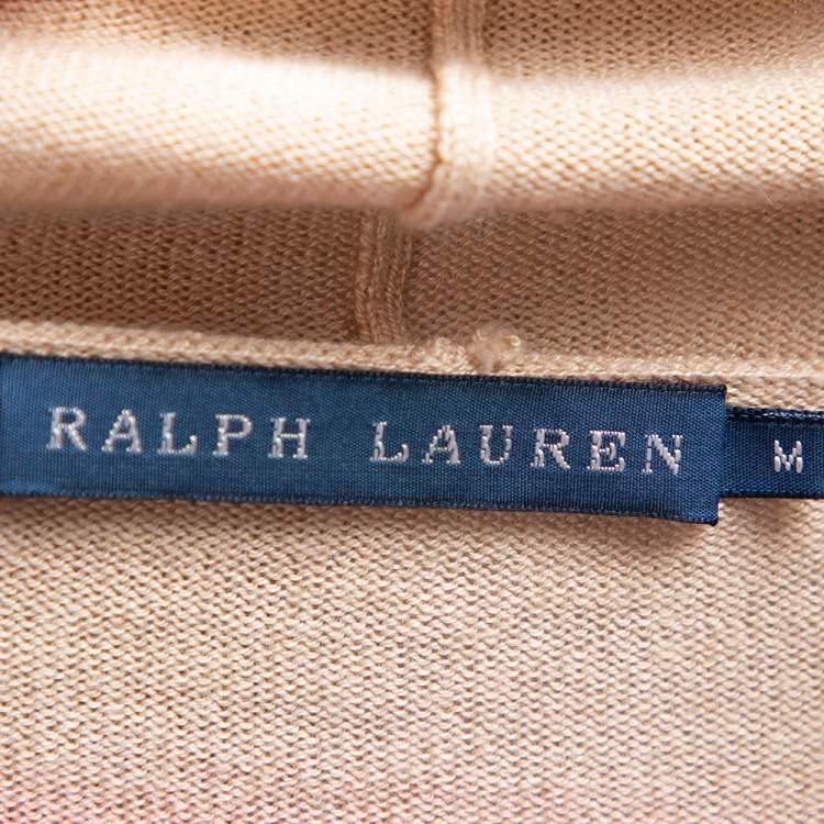 Pre Owned Ralph Lauren Beige Wool Contrast Trim Detail Waterfall Collar Detail Shrug M