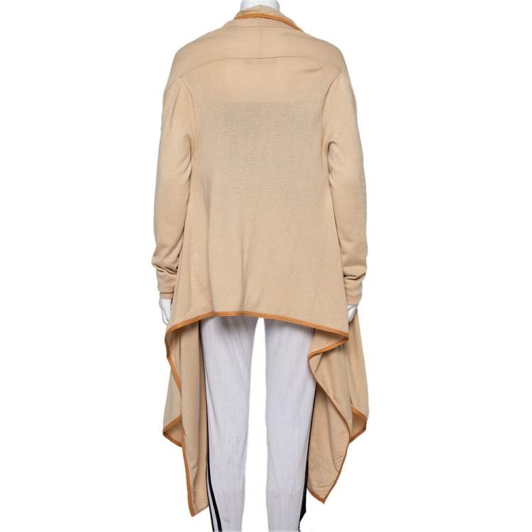 Pre Owned Ralph Lauren Beige Wool Contrast Trim Detail Waterfall Collar Detail Shrug M