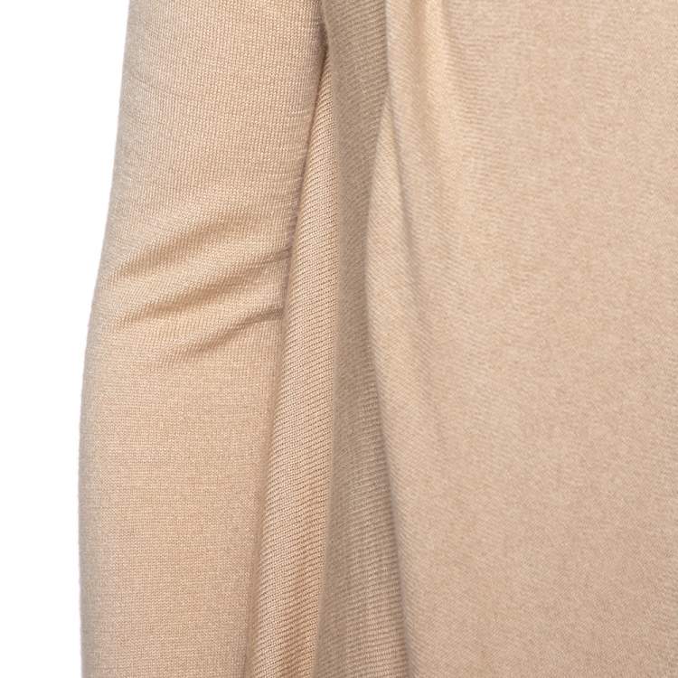 Pre Owned Ralph Lauren Beige Wool Contrast Trim Detail Waterfall Collar Detail Shrug M
