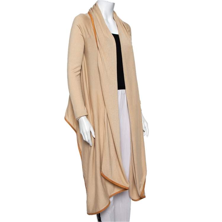 Pre Owned Ralph Lauren Beige Wool Contrast Trim Detail Waterfall Collar Detail Shrug M