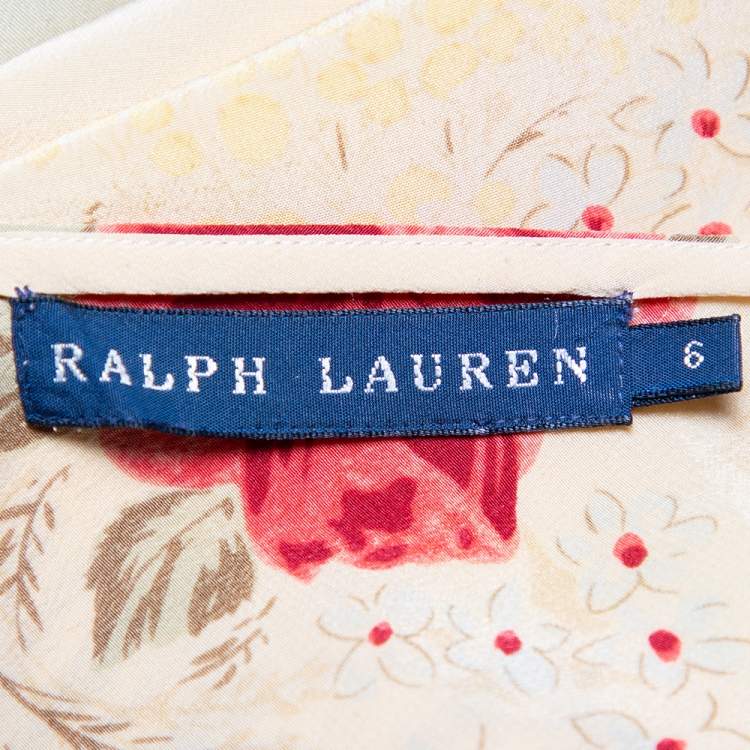 مملوكة مسبقًا Ralph Lauren Cream Floral Printed Silk Asymmetric Hem Maxi Dress M