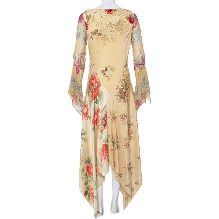 مملوكة مسبقًا Ralph Lauren Cream Floral Printed Silk Asymmetric Hem Maxi Dress M