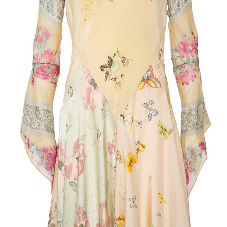 مملوكة مسبقًا Ralph Lauren Cream Floral Printed Silk Asymmetric Hem Maxi Dress M