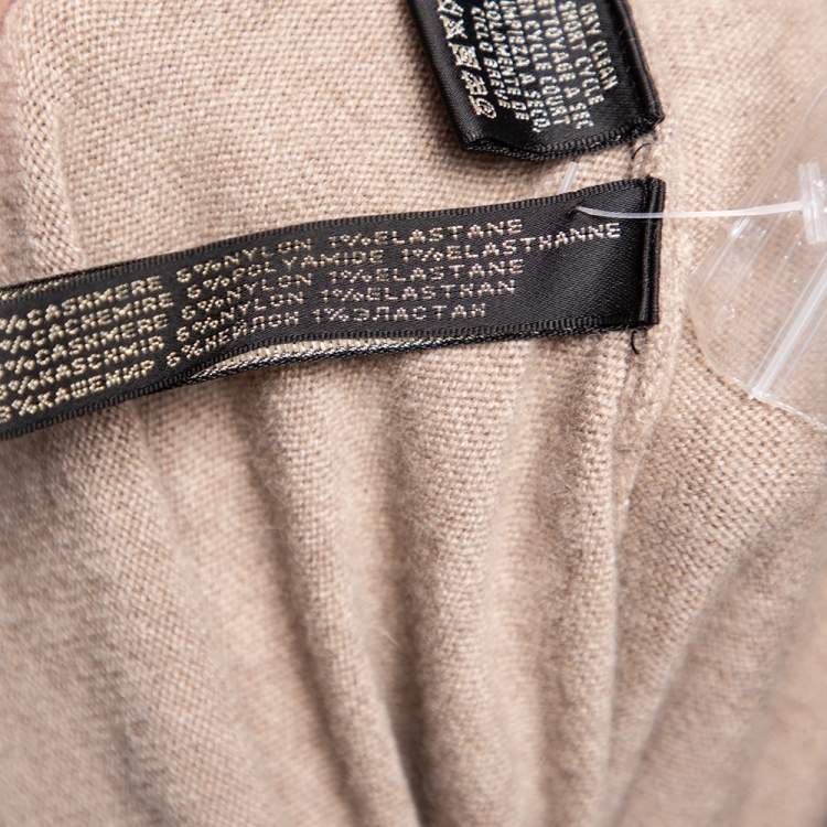 Pre Owned Ralph Lauren Beige Cashmere Cross Drape Detail Fitted Midi Dress S