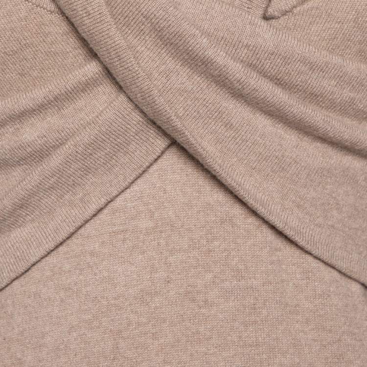 Pre Owned Ralph Lauren Beige Cashmere Cross Drape Detail Fitted Midi Dress S