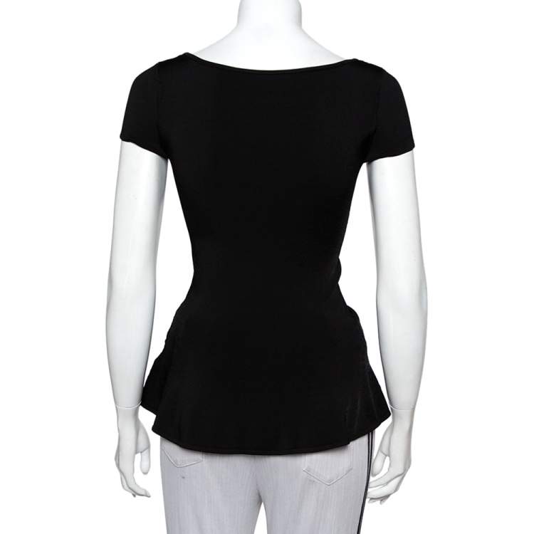 Pre Owned Ralph Lauren Black Knit Flared Hem Detail Top XS