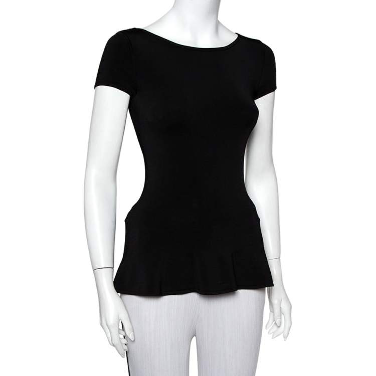 Pre Owned Ralph Lauren Black Knit Flared Hem Detail Top XS