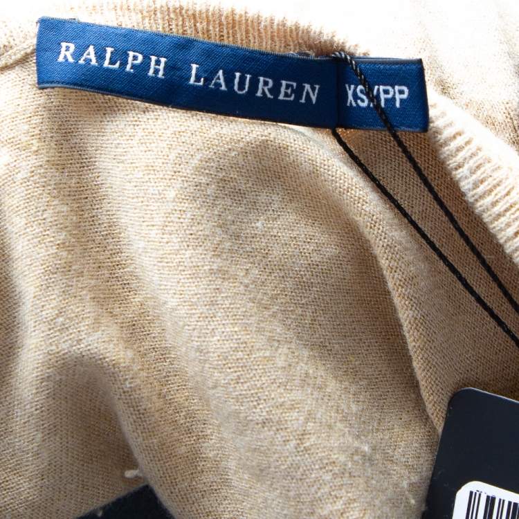Pre Owned Ralph Lauren Beige Knit Plunge Neck Top XS