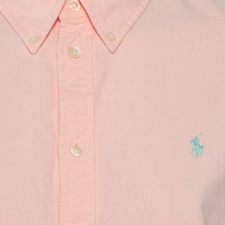 Pre Owned Ralph Lauren Orange Cotton Button Front Custom Fit Shirt L