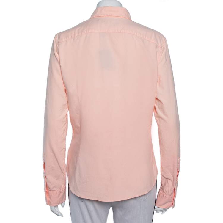 Pre Owned Ralph Lauren Orange Cotton Button Front Custom Fit Shirt L