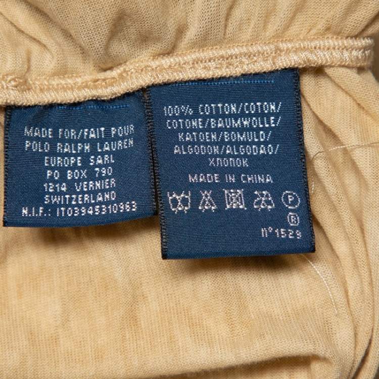 Pre Owned Ralph Lauren Beige Cool Dye Effect Cotton Knit Ruffle Detail Ruched Top S