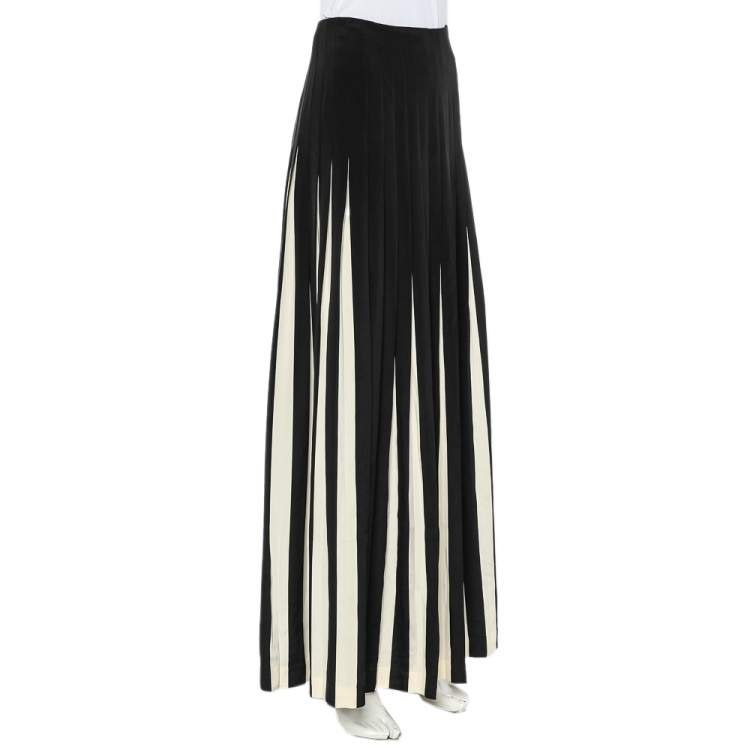 Pre Owned Ralph Lauren Monochrome Silk Pleated Vallauris Maxi Skirt S