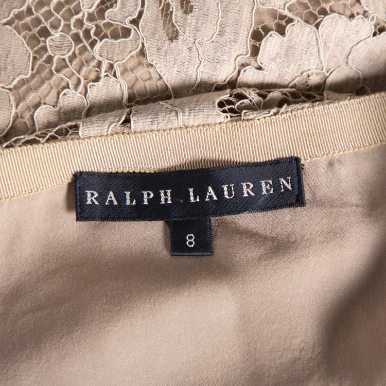 Pre Owned Ralph Lauren Beige Floral Lace Scallop Hem Mini Skirt M