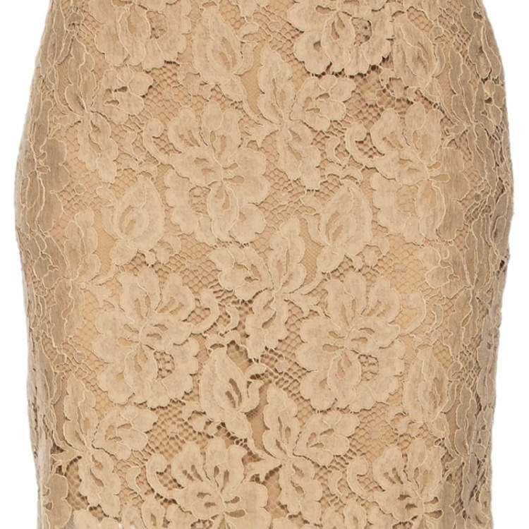Pre Owned Ralph Lauren Beige Floral Lace Scallop Hem Mini Skirt M