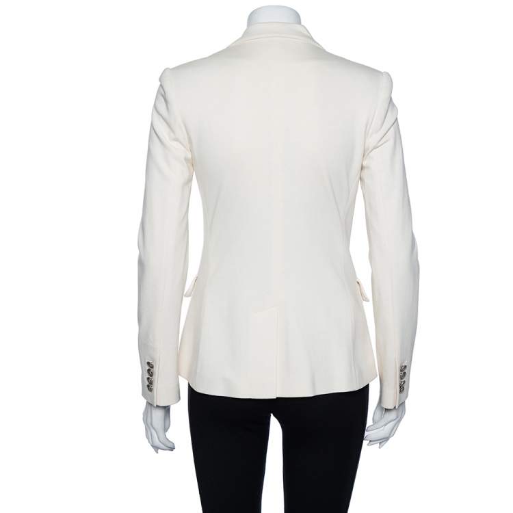 Pre Owned Ralph Lauren Cream Cotton Knit Applique Detail Button Front Blazer S