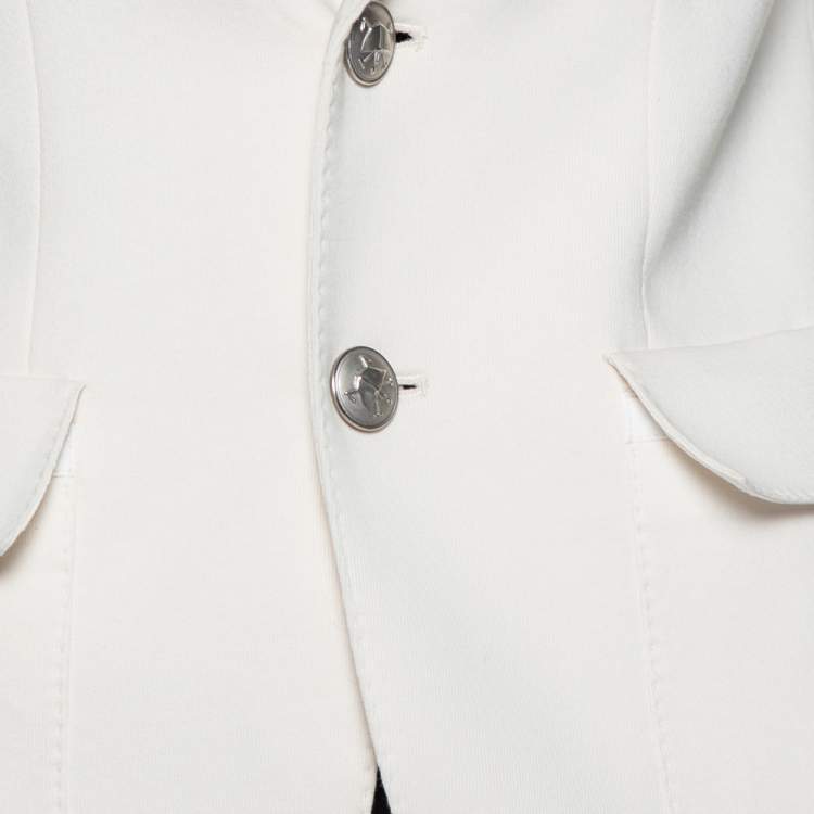 Pre Owned Ralph Lauren Cream Cotton Knit Applique Detail Button Front Blazer S