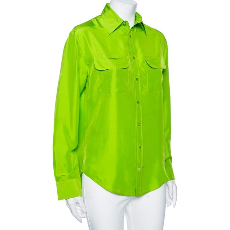 Pre Owned Ralph Lauren Green Silk Button Front Shirt M