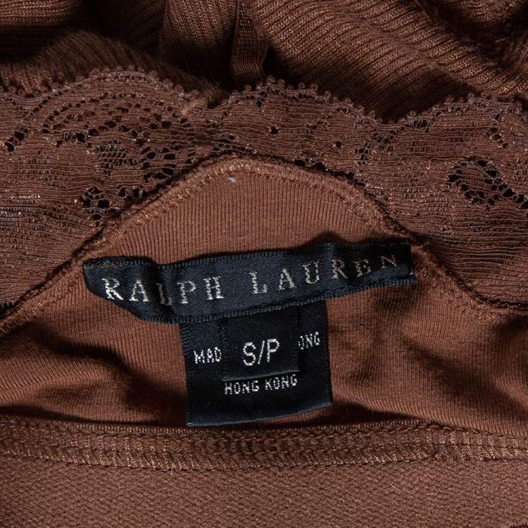 Pre Owned Ralph Lauren Brown Knit Lace Detailed Sleeveless Camisole S