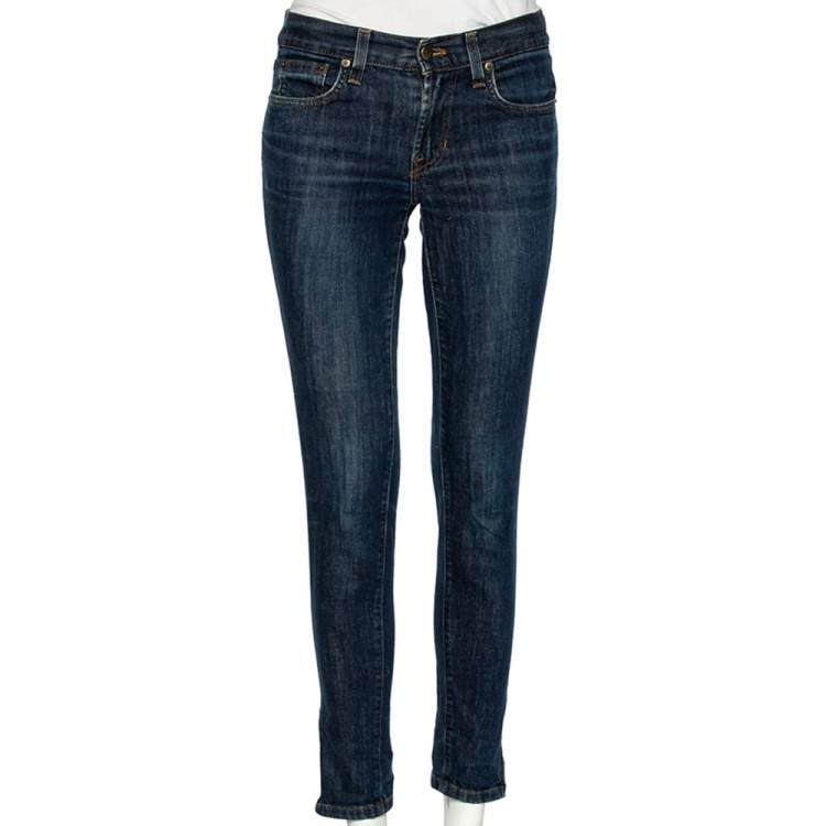 Pre Owned Ralph Lauren Deep Blue Denim Zipped Ankle Detail 342 Skinny Jeans M