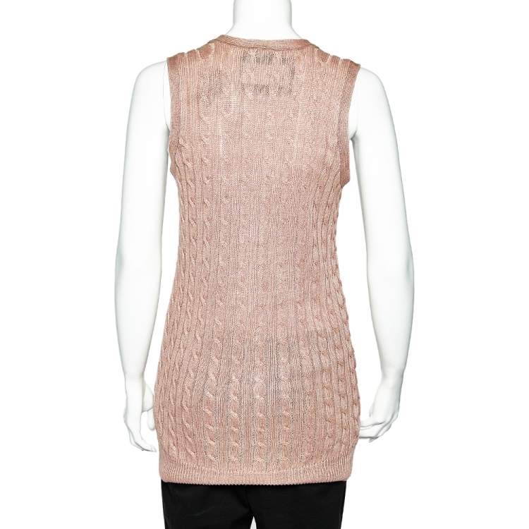 Pre Owned Ralph Lauren Pale Pink Linen Cable Knit Sleeveless Button Front Cardigan S