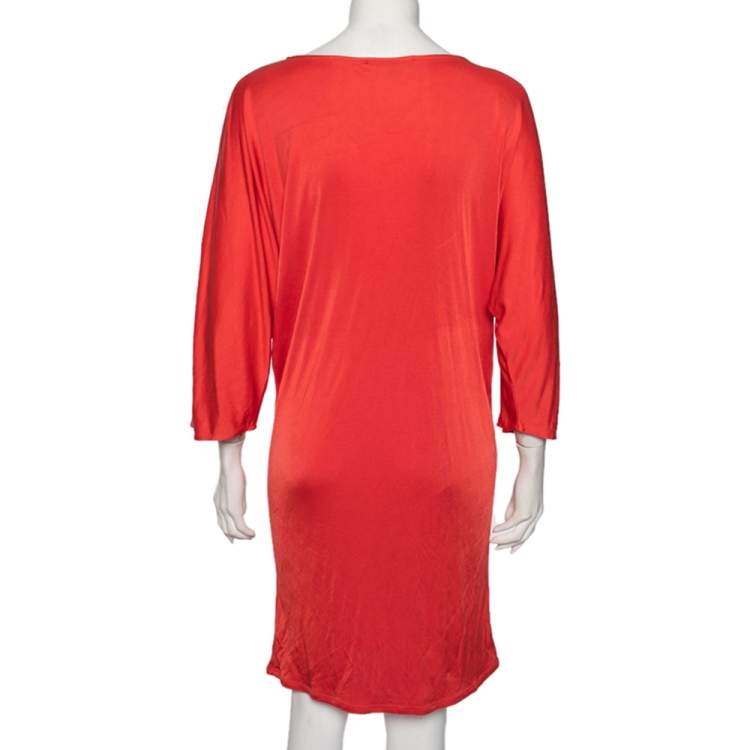 مملوكة مسبقًا Ralph Lauren Coral Orange Silk Scoop Neck Detail Shift Dress M