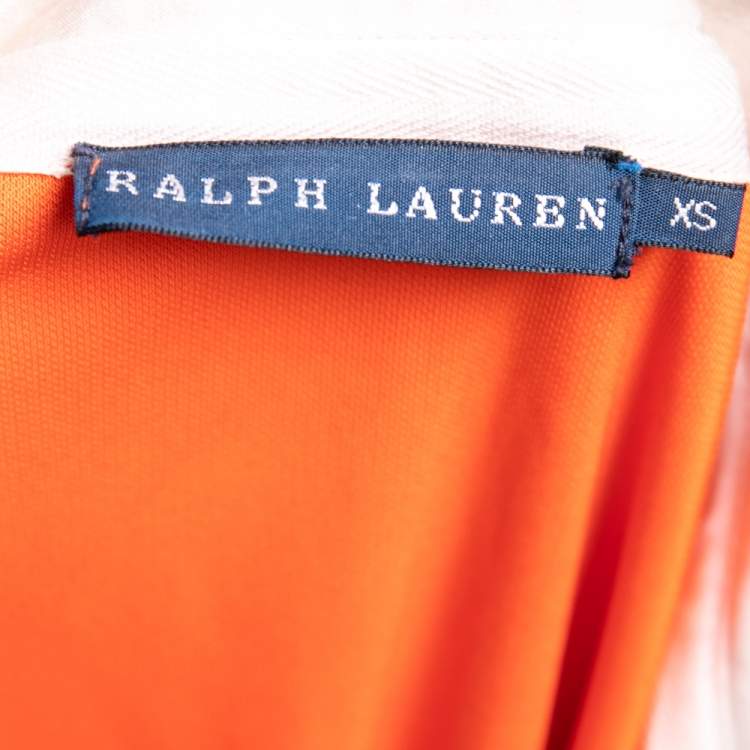 Pre Owned Ralph Lauren Orange Jersey Logo Patch Detail Long Sleeve Polo Dress XS