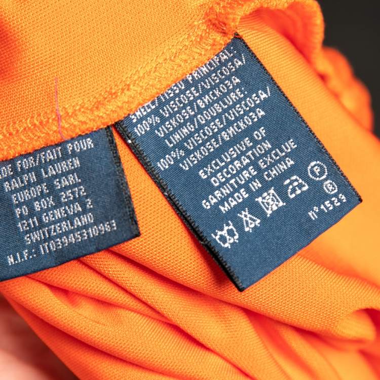 Pre Owned Ralph Lauren Orange Jersey Logo Patch Detail Long Sleeve Polo Dress XS