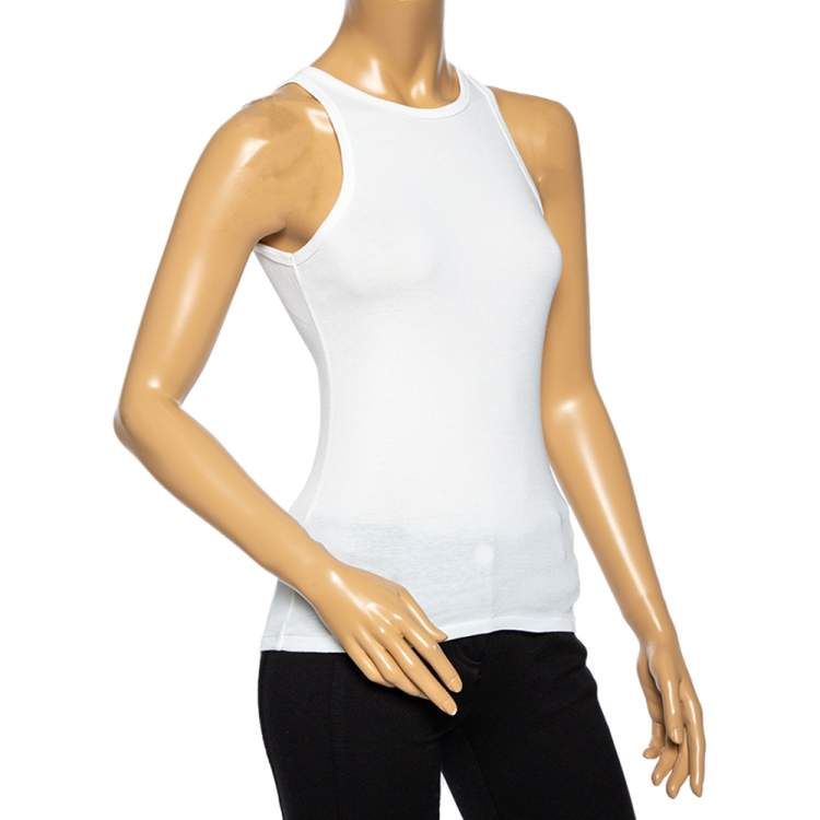 Pre Owned Ralph Lauren White Cotton Knit Cutout Racer Back Tank Top S