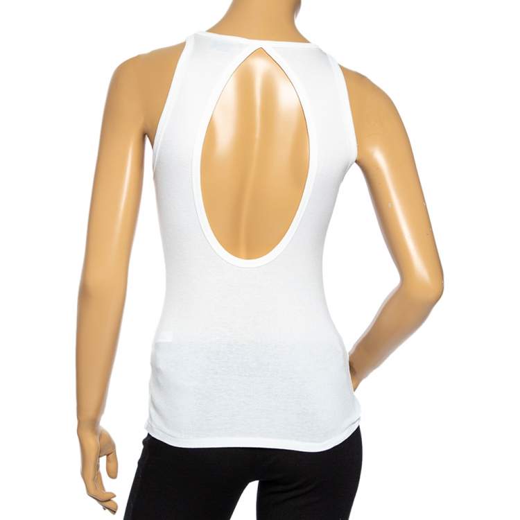 Pre Owned Ralph Lauren White Cotton Knit Cutout Racer Back Tank Top S