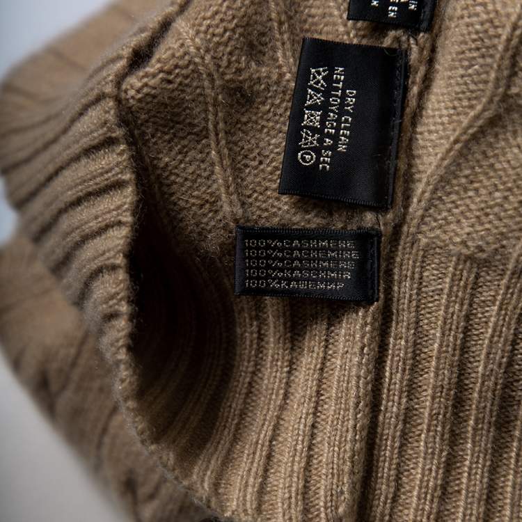 Pre Owned Ralph Lauren Light Brown Cashmere Drop Shoulder Detailed V-Neck Jumper S