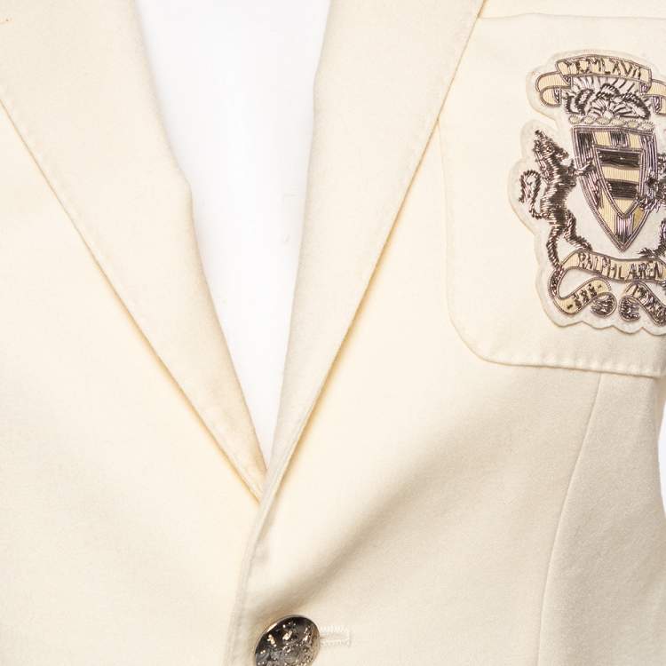 مملوكة مسبقًا Ralph Lauren Cream Wool Logo Patch Detailed Single Breasted Blazer S