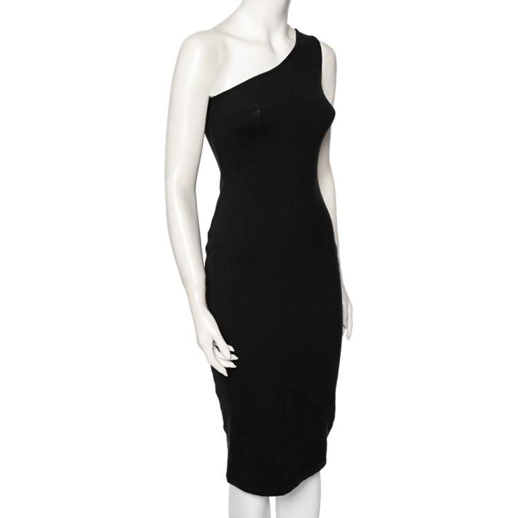 Pre Owned Ralph Lauren Black Cashmere One Shoulder Sheath Dress XS