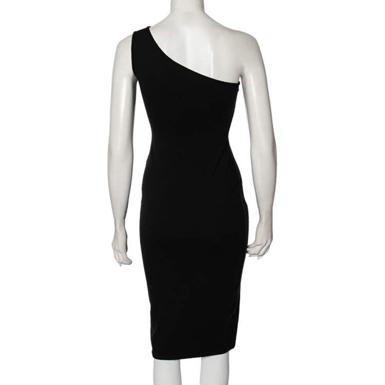 Pre Owned Ralph Lauren Black Cashmere One Shoulder Sheath Dress XS