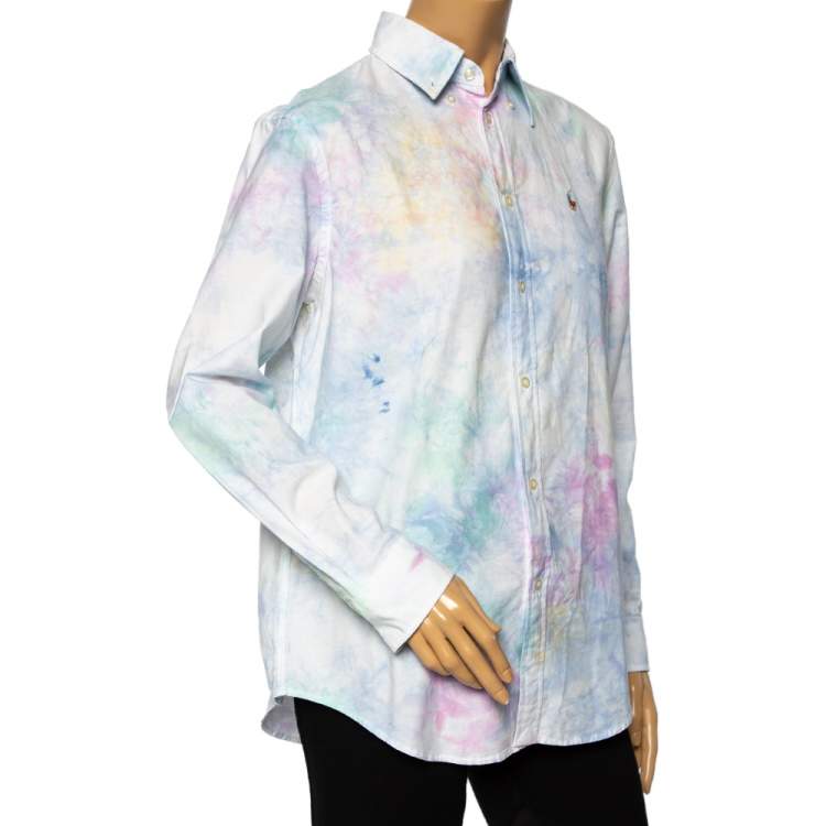Pre Owned Ralph Lauren Multicolored Tie Dyed Cotton Button Front Relaxed Fit Shirt M