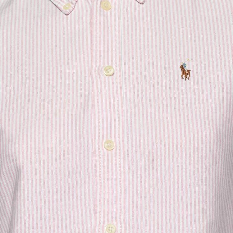 Pre Owned Ralph Lauren Pink-White Striped Cotton Custom Fit Shirt XS