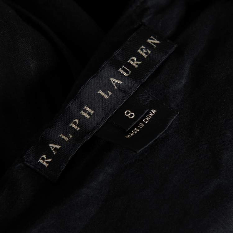 Pre Owned Ralph Lauren Black & Gold Striped Linen Pleated Kristine Skirt M