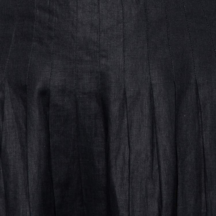 Pre Owned Ralph Lauren Black & Gold Striped Linen Pleated Kristine Skirt M