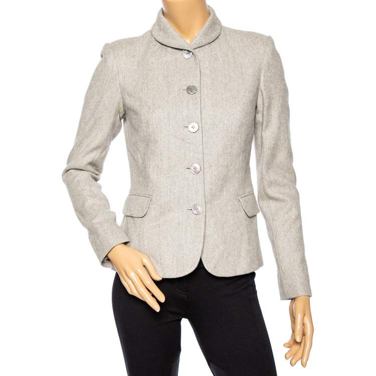 Pre Owned Ralph Lauren Ecru Cashmere Knit Button Front Jacket S