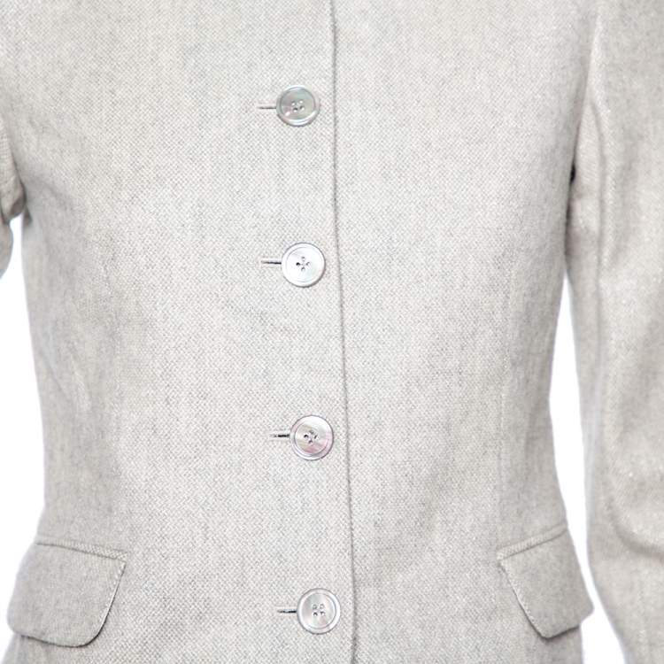 Pre Owned Ralph Lauren Ecru Cashmere Knit Button Front Jacket S