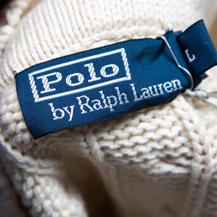 Pre Owned Polo by Ralph Lauren Wimbledon Off-White Cable Knit Sleeveless Vest L