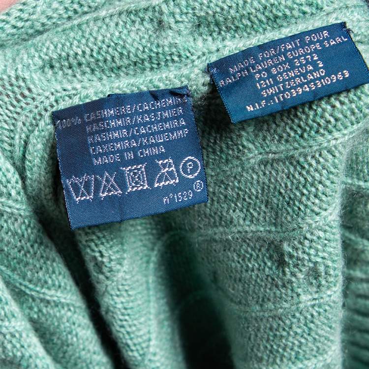 Pre Owned Ralph Lauren Light Green Cashmere Cable-Knit Sweater M