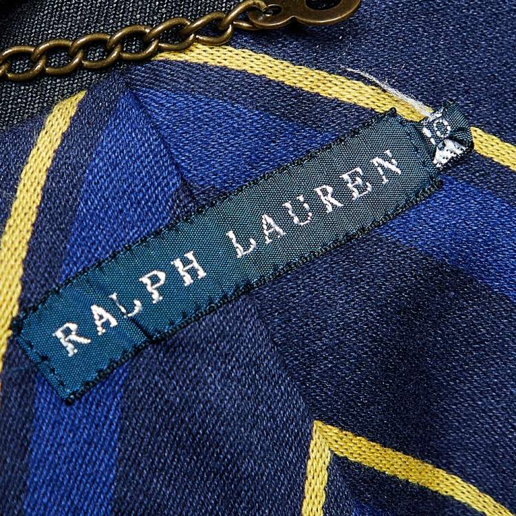 Pre Owned Ralph Lauren Navy Blue Linen And Cotton Contrast Trim Blazer L