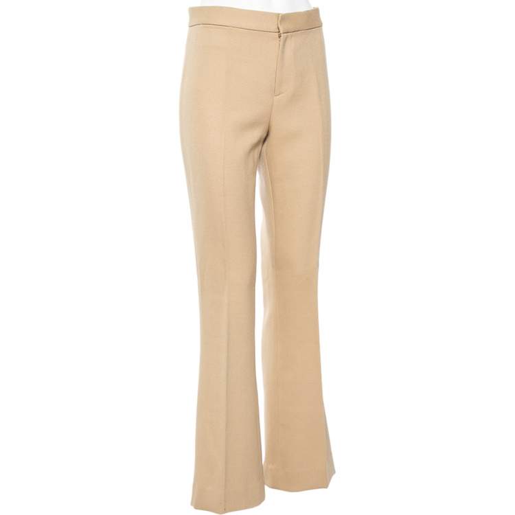 Pre Owned Ralph Lauren Purple Label Beige Wool Flared Leg Trousers S
