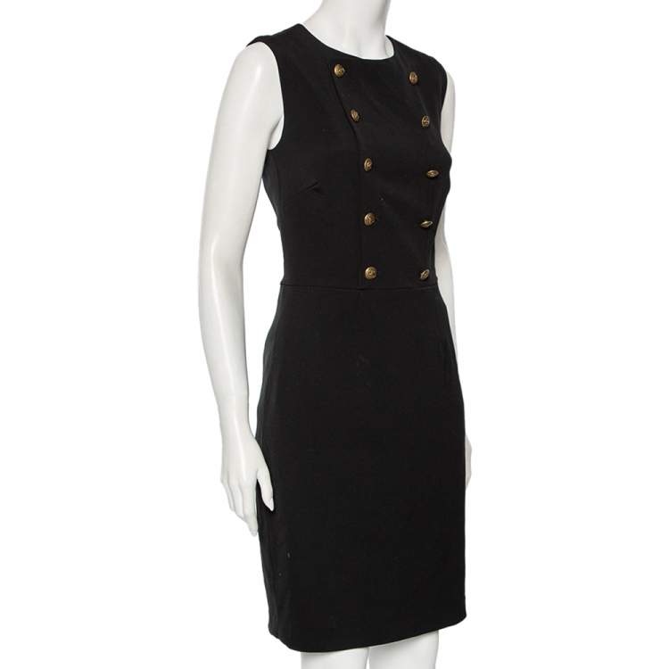 Pre Owned Polo Ralph Lauren Black Wool Button Detail Sleeveless Dress S