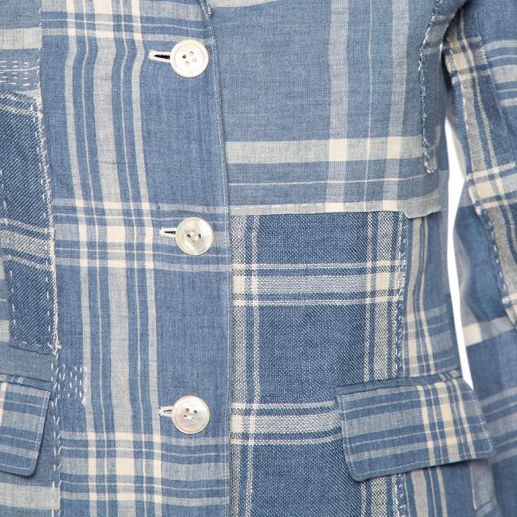 Pre Owned Ralph Lauren Blue Checkered Line Patchwork Detail Blazer S