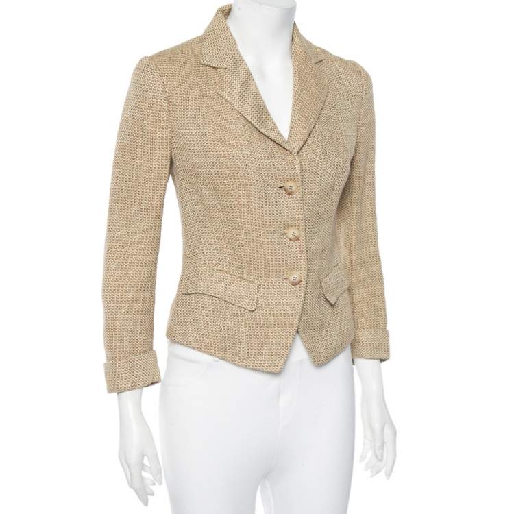 Pre Owned Ralph Lauren Cream Linen & Wool Textured Blazer S