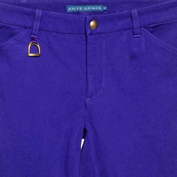Pre Owned Ralph Lauren Purple Cotton & Suede Patch Detailed Riding Pants S