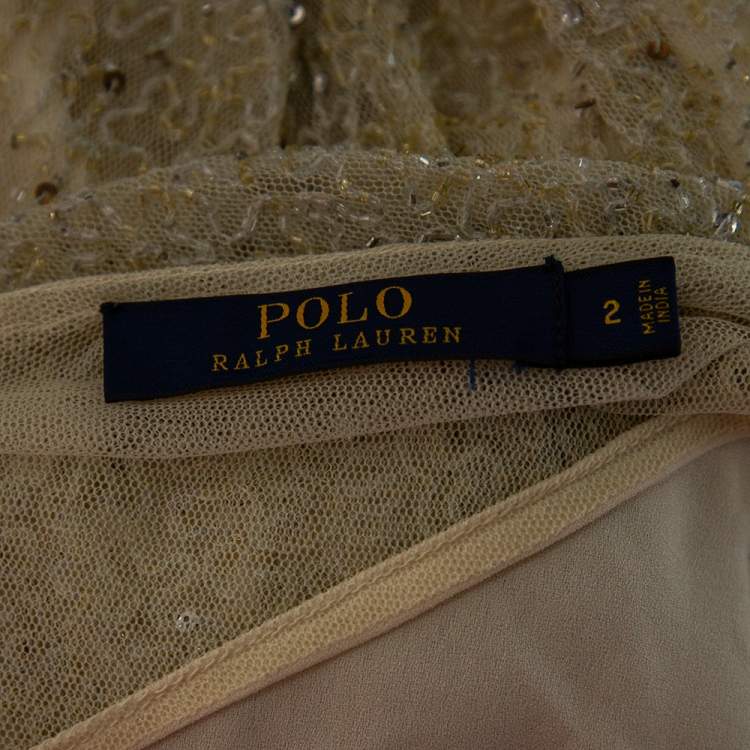 Pre Owned Ralph Lauren Cream Embellished Mesh Sleeveless Short Dress S