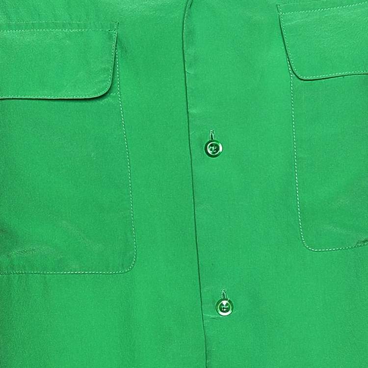 Pre Owned Ralph Lauren Green Silk Pocketed Button Front Shirt M
