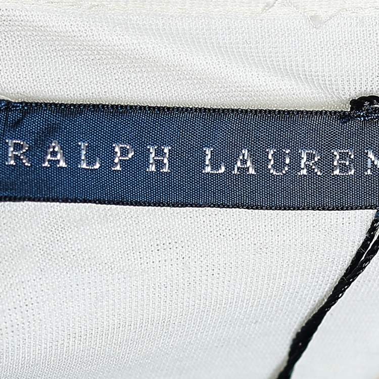 Pre Owned Ralph Lauren Off White Knit Ruffled Neck Button Front Top L